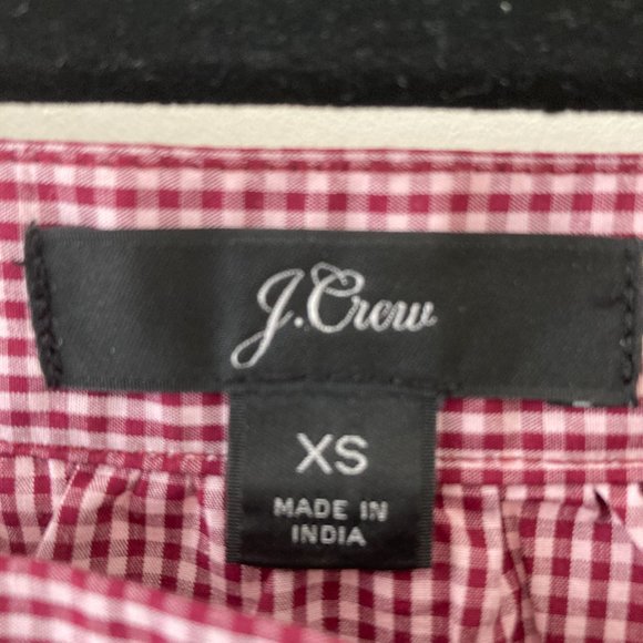 J. Crew Burgundy &Pink mini check square neck top - Picture 3 of 5